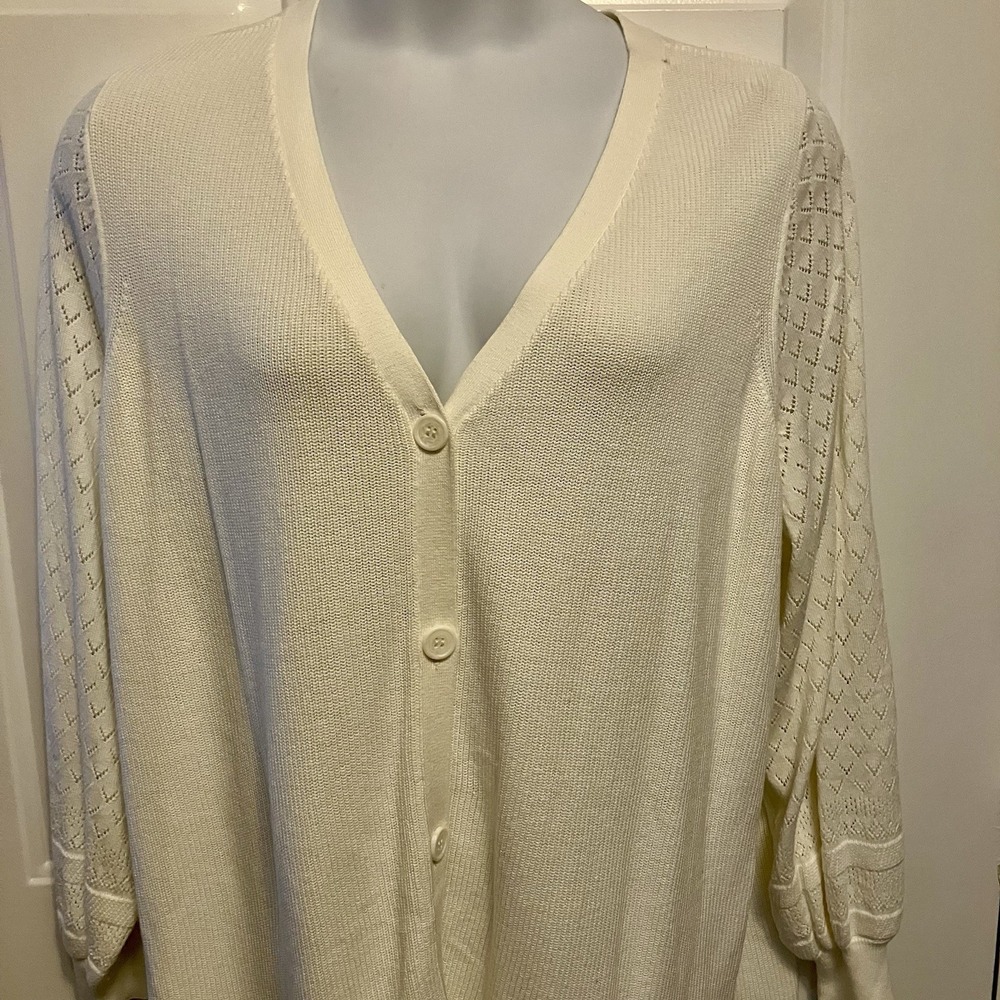 NWT Belle by Kim Gravel 2X Plus Women's Button Up Cardigan Ivory/Cream Sweater‎